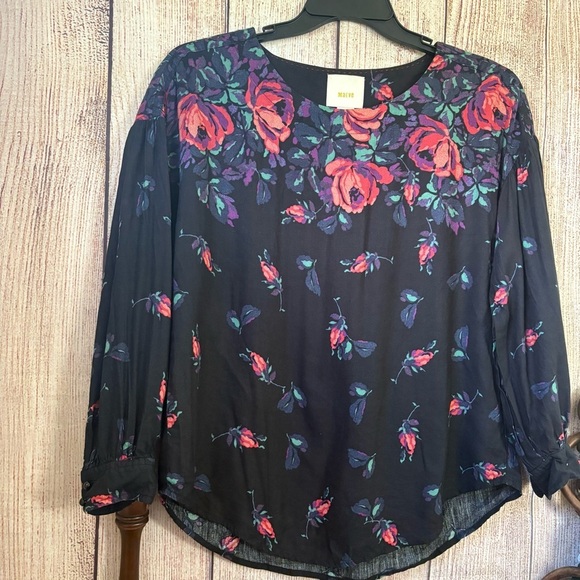 Maeve Anthropologie Womens Floral Linen Blend Tops size Small - Picture 3 of 10